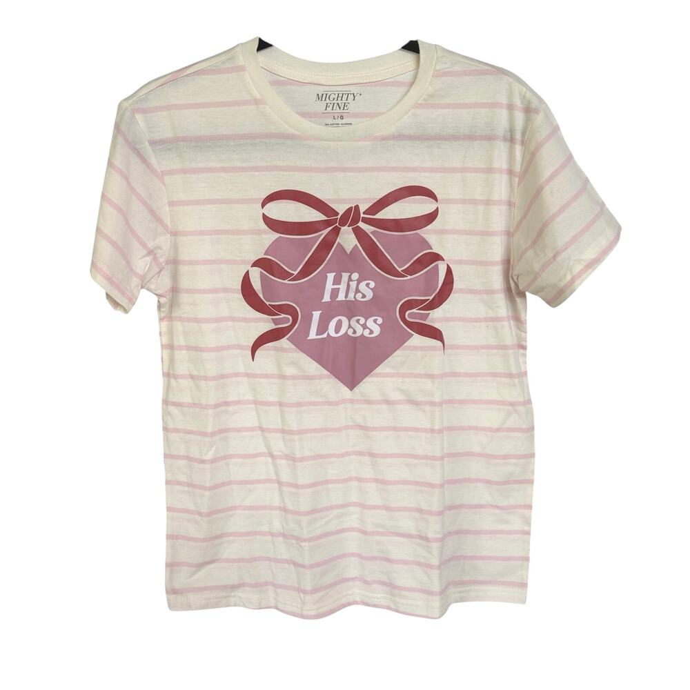 His Loss Indie Sleeze Graphic Tee Striped Valentine T-Shirt Sexy Funny Large